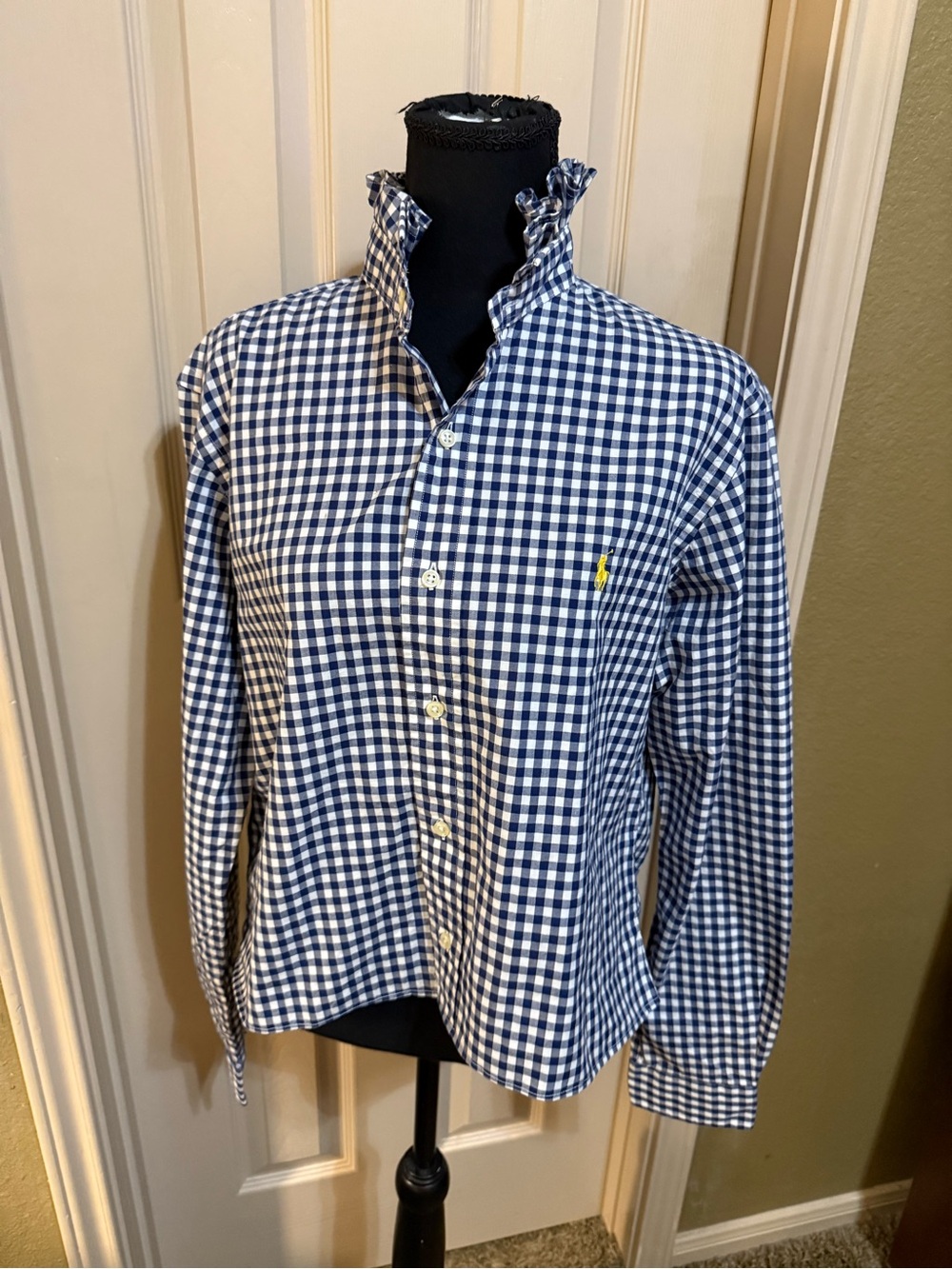 Upcycled Ralph Lauren Navy and White Gingham Button-Down Shirt